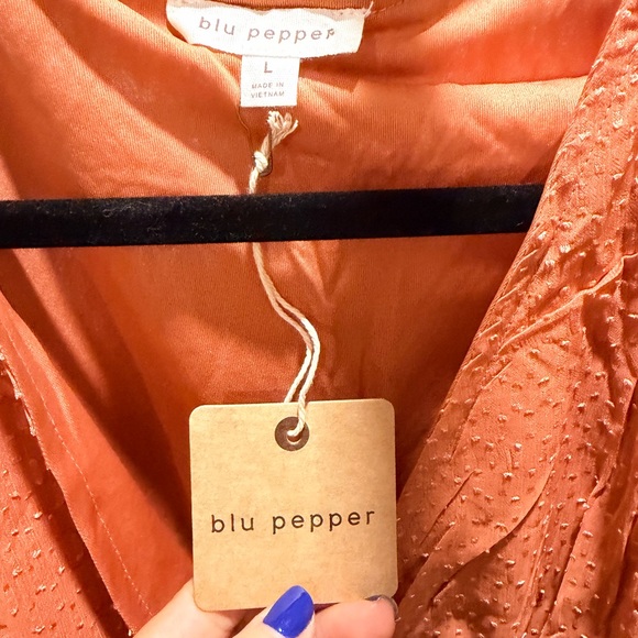 NWT blu pepper v neck women's blouse burnt orange size large - Picture 3 of 6